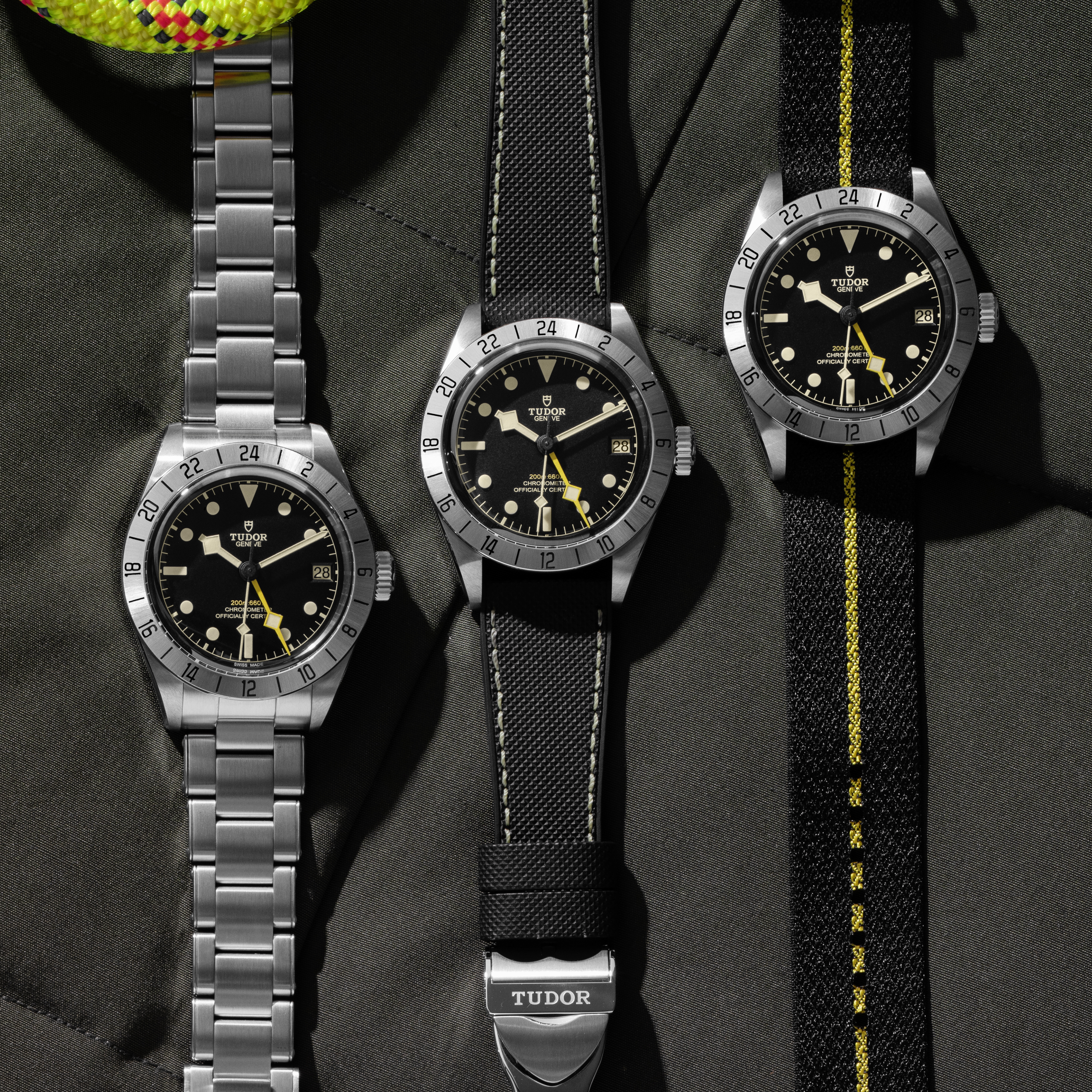 New Tudor Black Bay Pro in three variations: steel bracelet, hybrid rubber and leather strap and black fabric strap